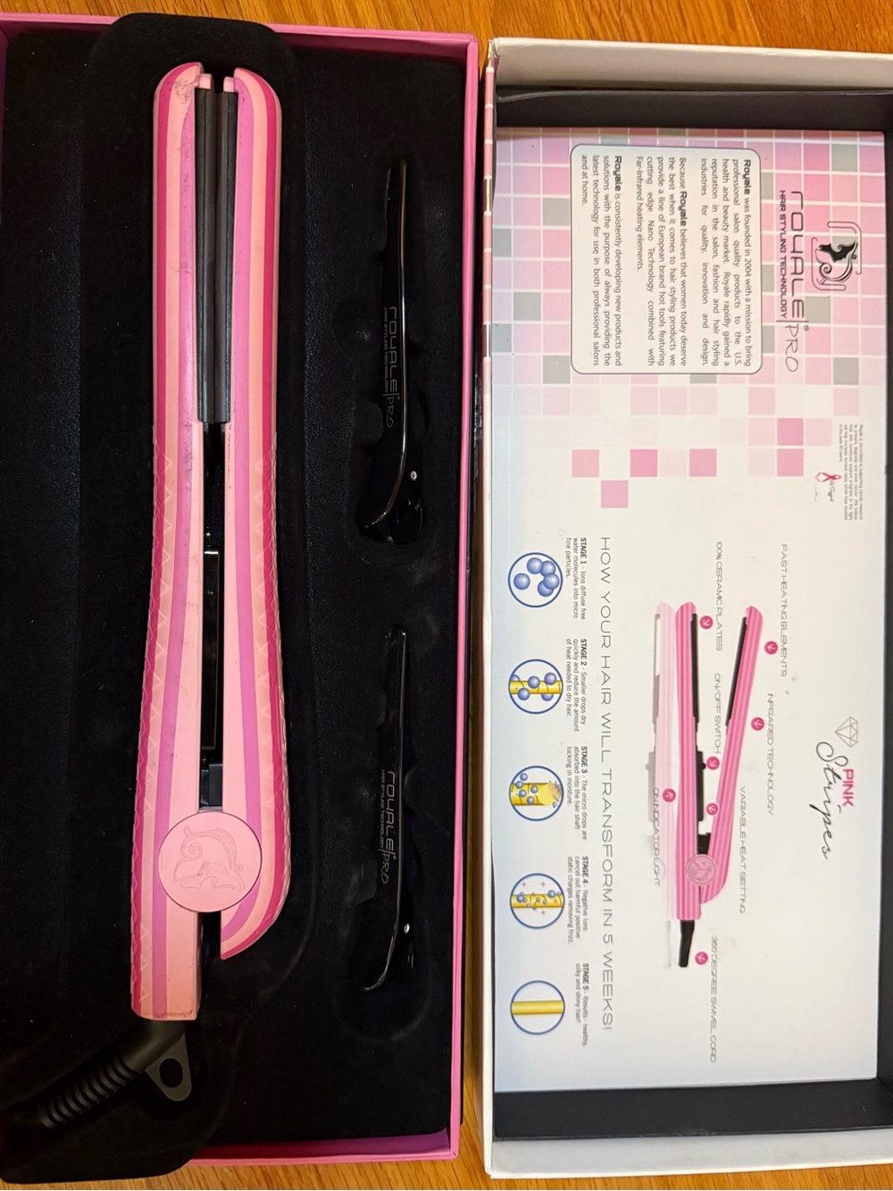 Royale Pro Pink Stripes Hair Straightener NIB - Picture 3 of 7
